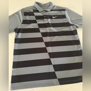 Nike Gray and Black Asymmetrical Striped Polo